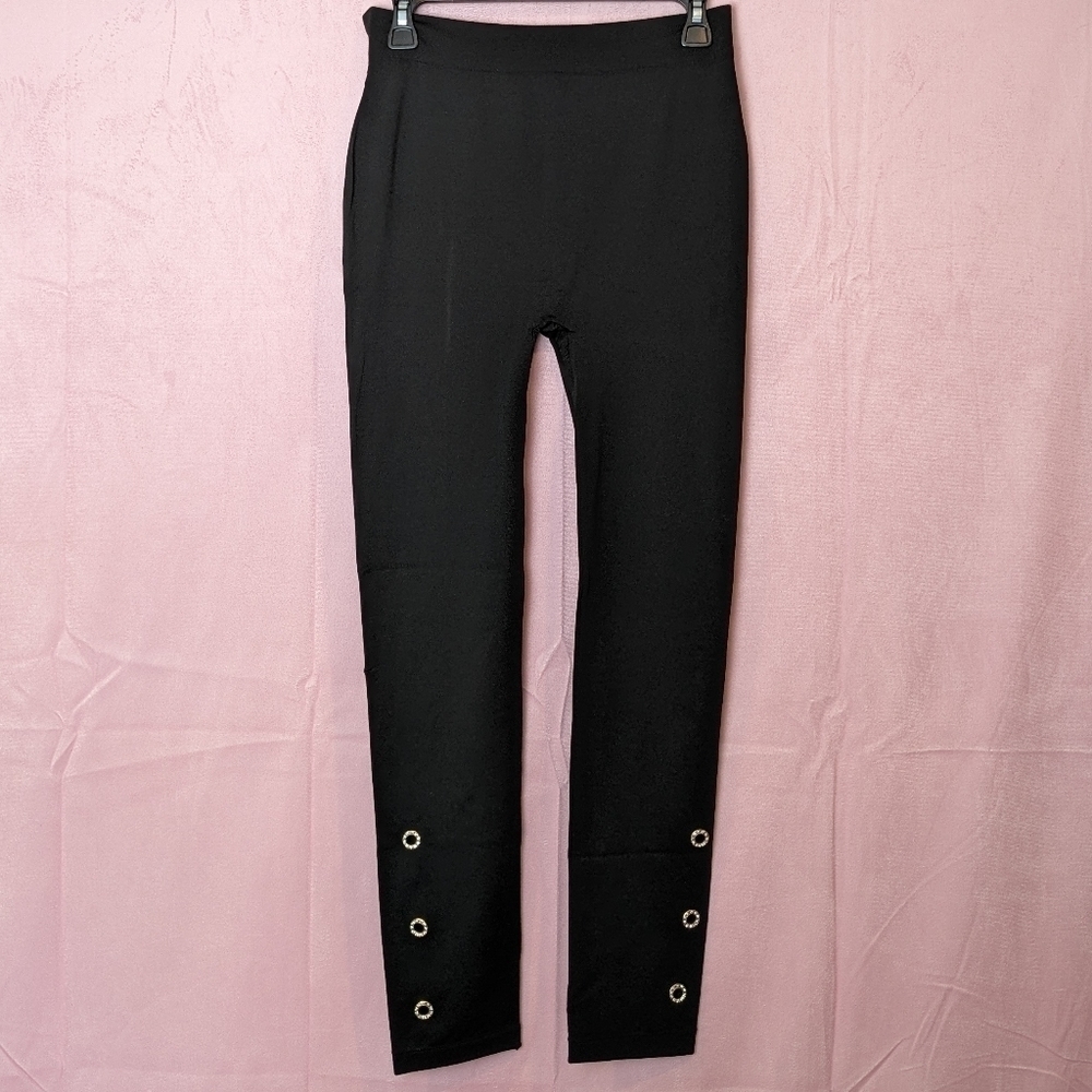 Black Plus Size Leggings with Rhinestone Grommet Detail